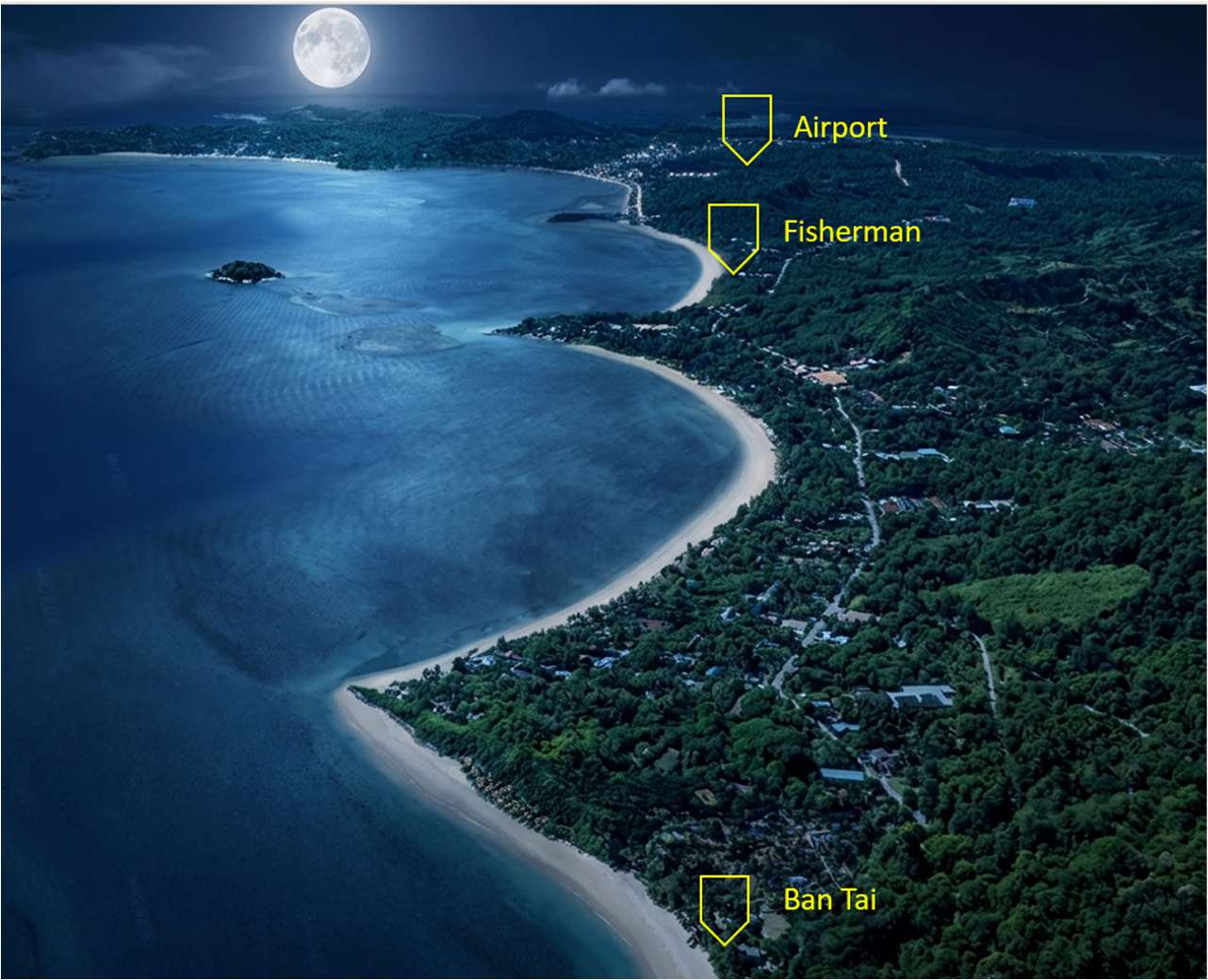 Aerial view of Koh Samui and the Ban Tai coastline