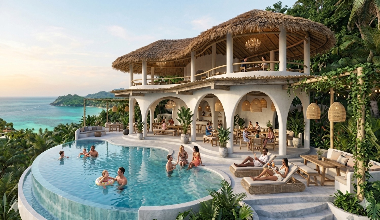SHA KOON open-air restaurant and infinity pool overlooking the Gulf of Thailand
